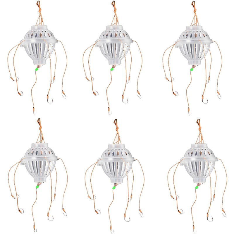 6/1PC Fishing Hooks Explosion Baits Cage Sea Box Hook Monsters With Six Strong Carbon Steel Plastics Carp Spherical Tackle Tools