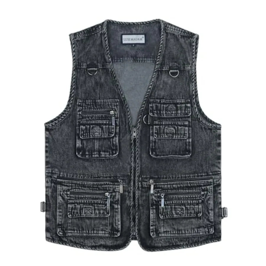 Men's Denim Multi-Pockets Leisure Work Fishing Outerwear Vest