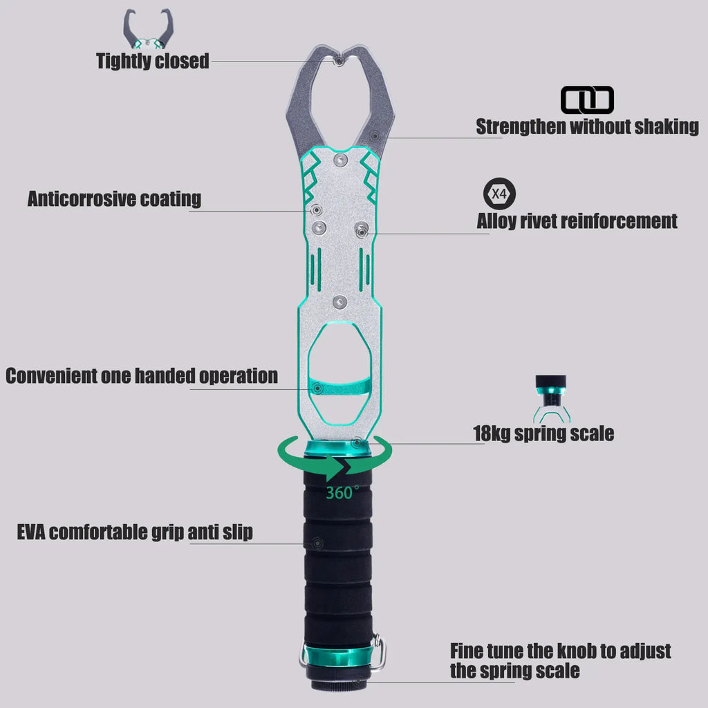 SAMOLLA New Fishing Grip Pliers Accessories Set Aluminum Alloy 18kg Spring scale 360 ° rotation Adjustable Grabber Tool Seawater