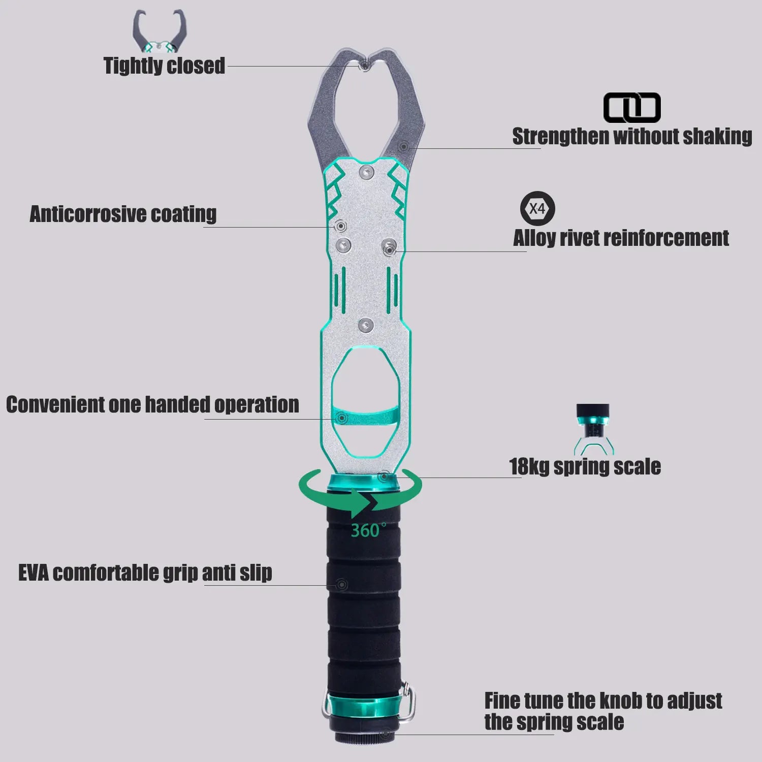 SAMOLLA New Fishing Grip Pliers Accessories Set Aluminum Alloy 18kg Spring scale 360 ° rotation Adjustable Grabber Tool Seawater
