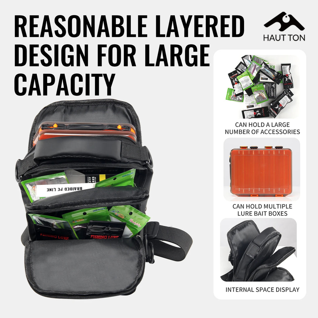 HAUT TON Multifunctional Fishing Tackle Backpack With Rod Large Capacity Black Holders Camping Hiking Outdoor Shoulder Chest Bag