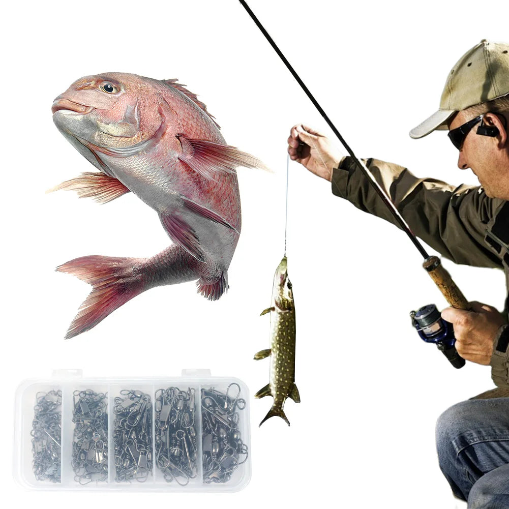 200 PCS Stainless Steel Fishing Snap Swivel High Strength Barrel Swivel Fishing Swivels Snaps for Freshwater Fishing