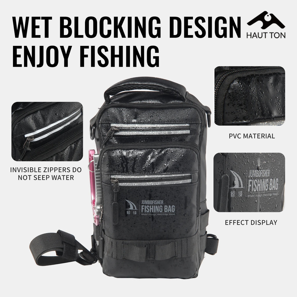 HAUT TON Multifunctional Fishing Tackle Backpack With Rod Large Capacity Black Holders Camping Hiking Outdoor Shoulder Chest Bag