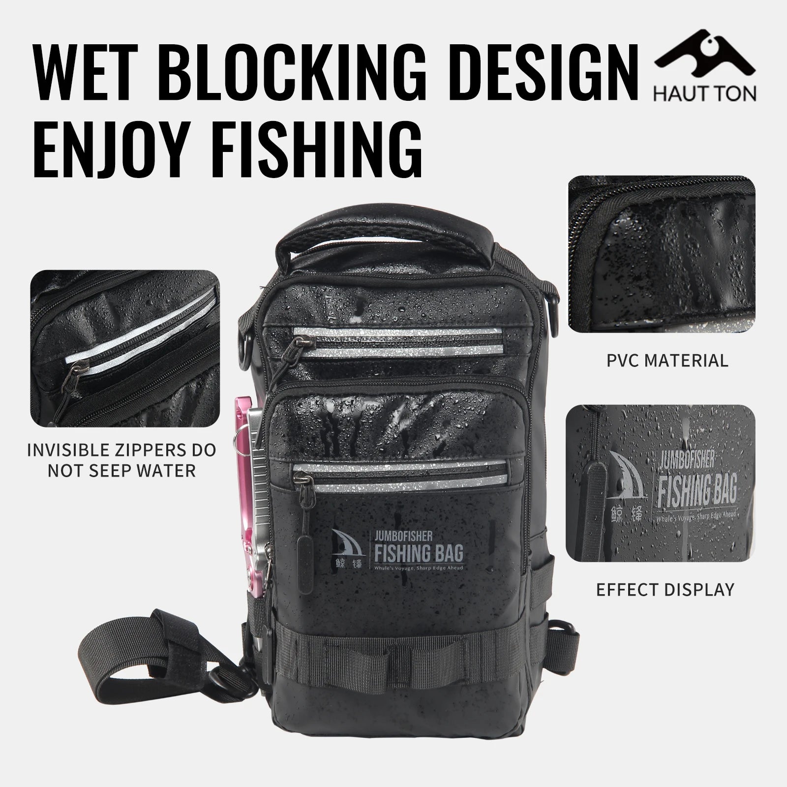 HAUT TON Multifunctional Fishing Tackle Backpack With Rod Large Capacity Black Holders Camping Hiking Outdoor Shoulder Chest Bag