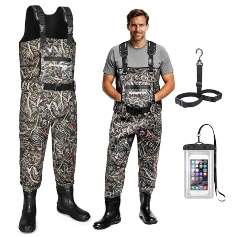 Fishing Waders for Men: Waterproof 4mm Neoprene, Black, 8mm Reinforced Knees 800G Insulation for Cold-Weather Hunting