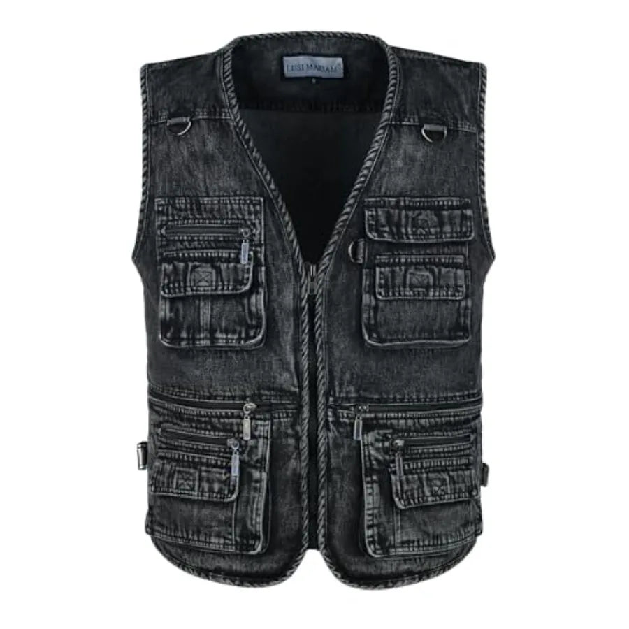 Men's Denim Multi-Pockets Leisure Work Fishing Outerwear Vest