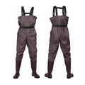 Hunting and fishing chest waders with boots, 2-ply PVC/nylon waterproof material, camo color, lightweight and durable