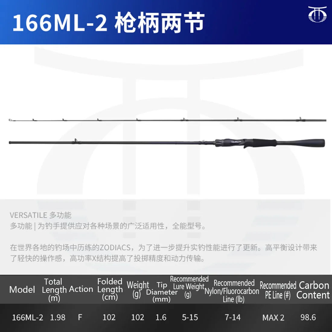 Shimano Zodias 2-Piece Fishing Rod Carbon Fiber Spinning Casting Rod Hi-Power Lightweight Sensitive Bass Fishing Lure Rod