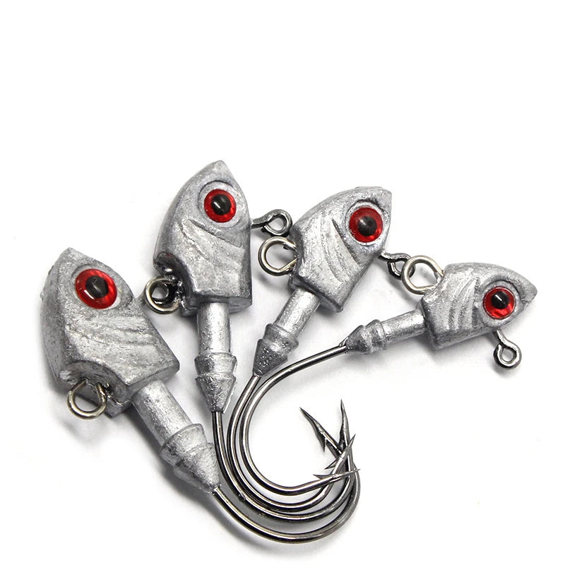 New 5PCS Jig Head Hook Fish Shape Carbon Steel Head Fishing Hooks With Treble Fishing Hook Soft Worm Fishing Accessories 3.5-14g