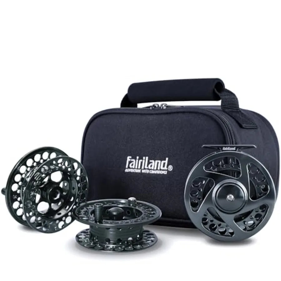 TURMAX MK2 Fly Fishing Reel Combo CNC Aluminum Large Arbor Fly Reel with 2 Extra Spools and Storage Case Sealed Carbon Drag Lef