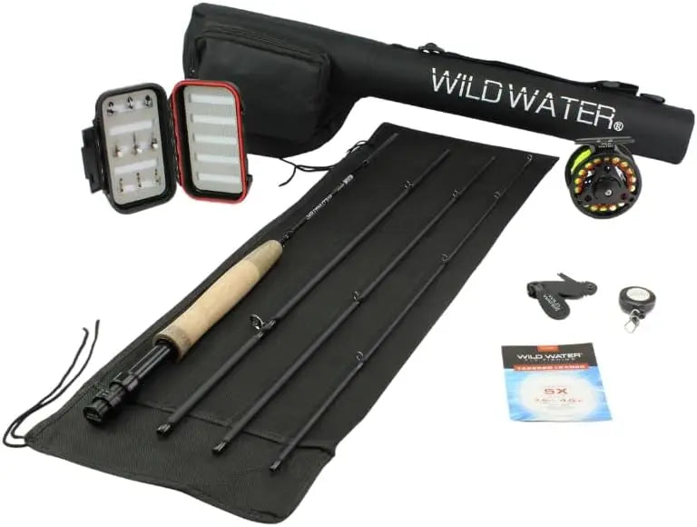 7ft Fly Fishing Combo Kit, 3/4 Weight Graphite Rod with Cork Handle, Aluminum Reel & 9 Flies