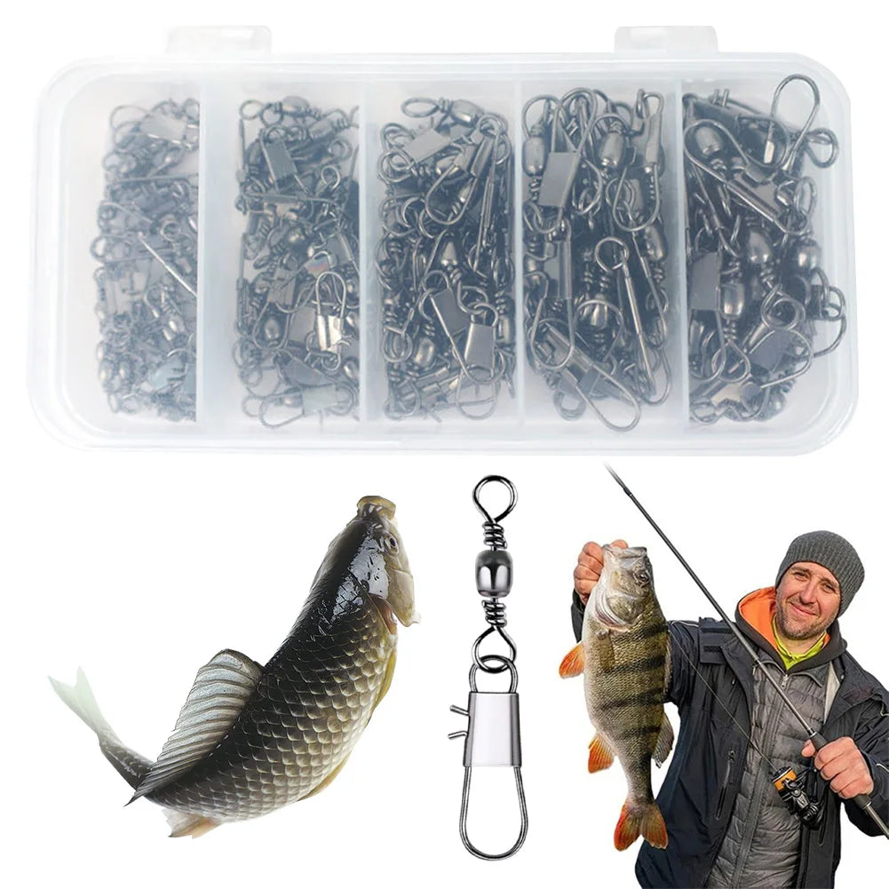200 PCS Stainless Steel Fishing Snap Swivel High Strength Barrel Swivel Fishing Swivels Snaps for Freshwater Fishing
