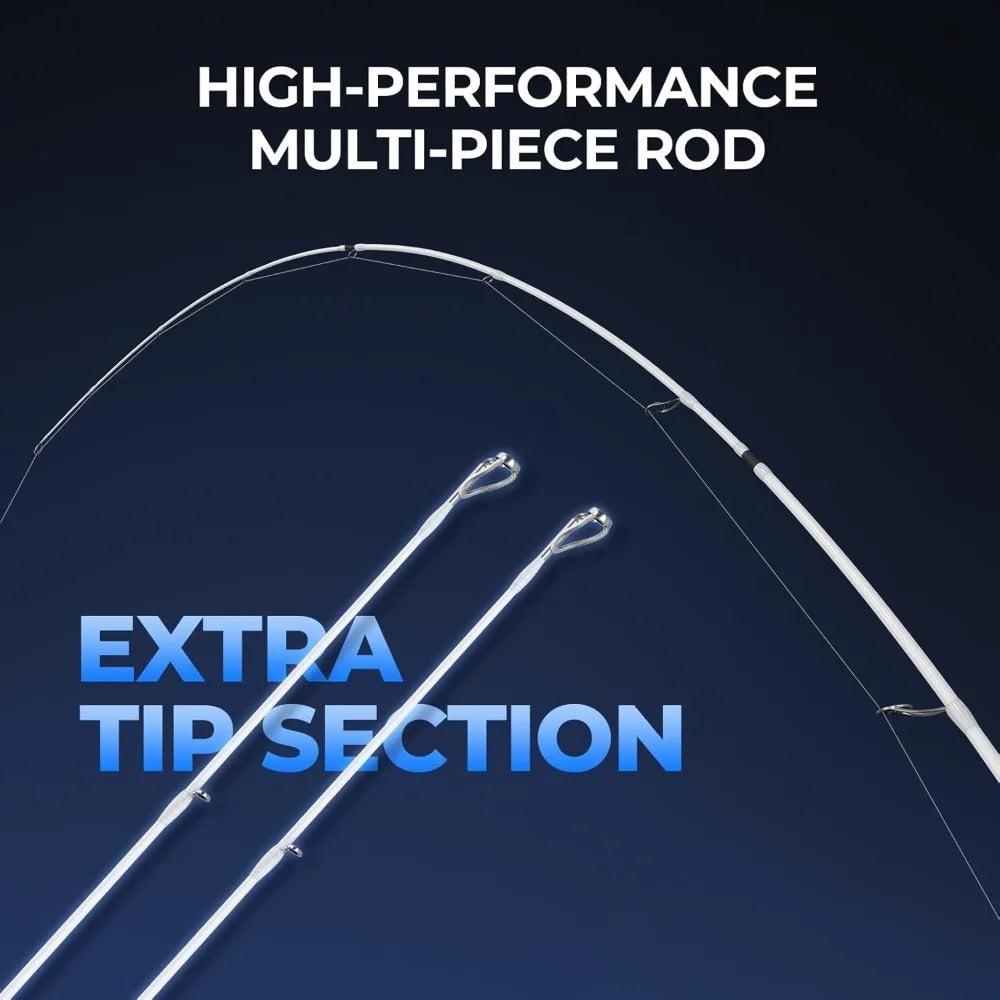 Packable Travel Fishing Rod and Reel Combo, Twin-Tips Spinning & Baitcaster, Lightweight IM6 Graphite, Multi-Piece Kit for Bass Trout, Freshwater