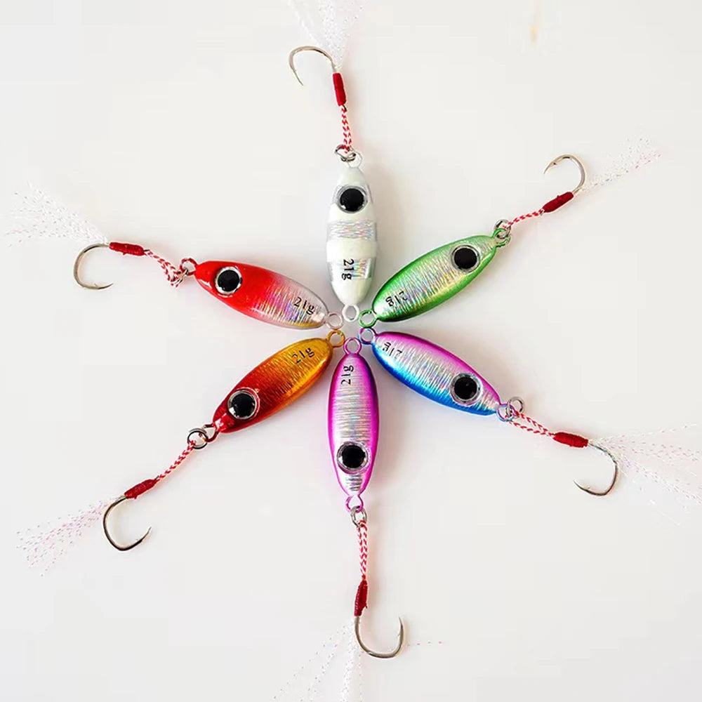 6pcs Micro Metal Jigging Fishing Lures 5.5g/7.5g/10g/14g/17g/21g Shore Casting Jig Fishing Lure Spoon Saltwater Artificial Bait