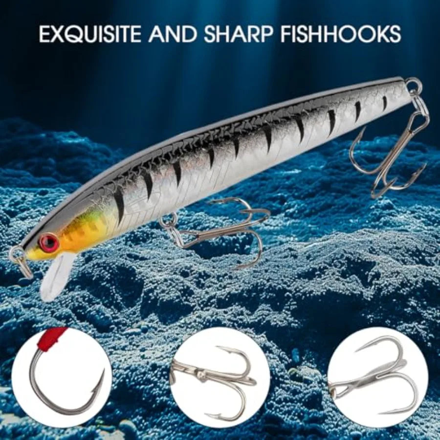 27Pcs Fishing Lures Kit Hard and Soft Bait Set for Bass Trout Pike Deep Diving Crankbaits with Premium Gift Box Freshwater and