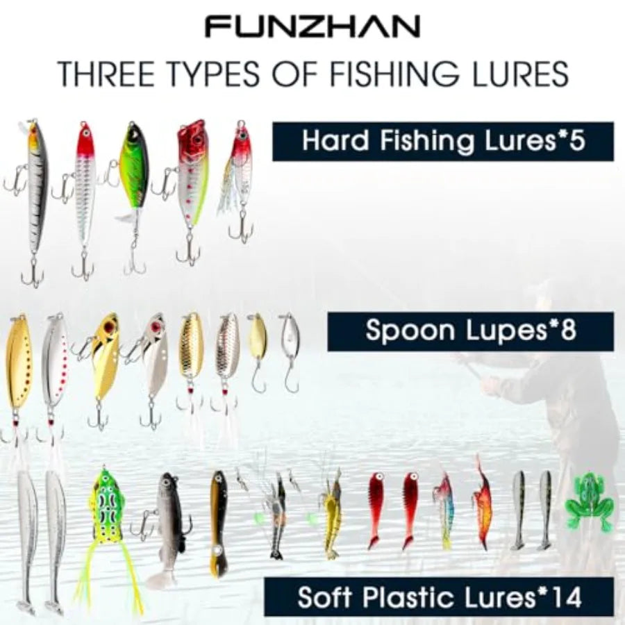 27Pcs Fishing Lures Kit Hard and Soft Bait Set for Bass Trout Pike Deep Diving Crankbaits with Premium Gift Box Freshwater and