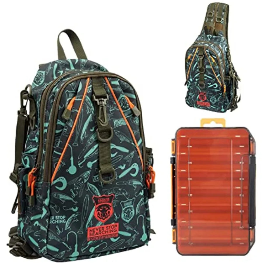 Fishing Tackle Storage Bag With Fishing lure Box, Water-Resistant Fishing Backpack with Rod Holder, Fishing Gear Bag