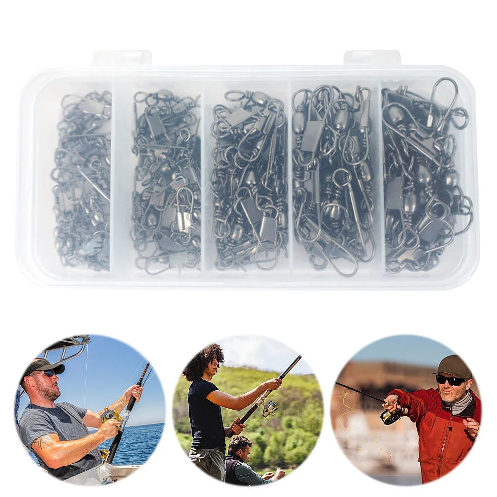 200 PCS Stainless Steel Fishing Snap Swivel High Strength Barrel Swivel Fishing Swivels Snaps for Freshwater Fishing