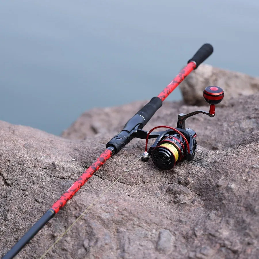 7' 2Piece Spinning Fishing Rod and Reel Combo with 4000 Size Reel Adjustable Handle Position for Right or Left Hand Use Ideal f