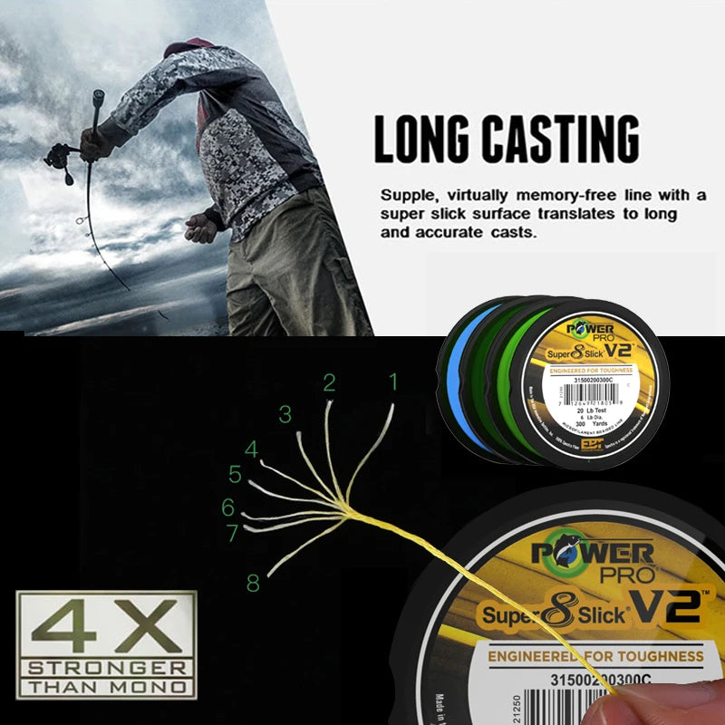 NEW Strong 275M 8 Strands POWER PRO SSV2 Braided Spectra Fishing Line for Sea Fishing 10~80lb Original USA PE Braid Line PESCA
