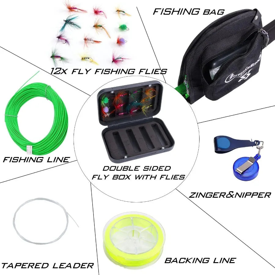 Standard Fly Fishing Combo Starter Kit 5 6 Weight 9' Fly Rod with SuperPolymer Handle for Freshwater and Saltwater