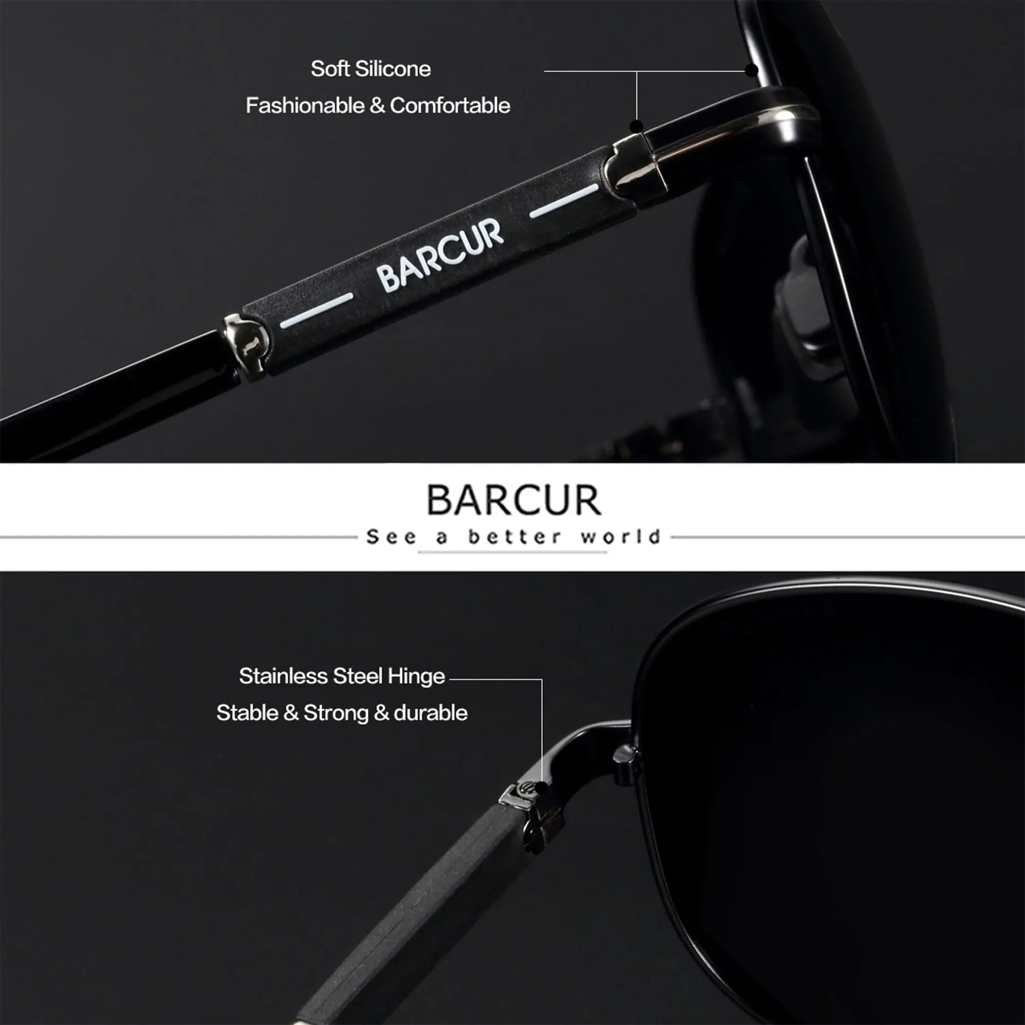 BARCUR Polarized Mens Sunglasses Pilot Sun Glasses for Men Accessories Driving Fishing Hiking Eyewear Oculos Gafas De Sol
