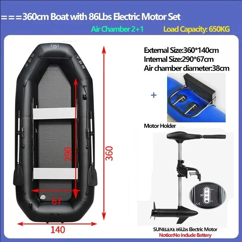 Multi-size Inflatable Boat with Electric Propeller Set for River Lakes Kayaking Drifting Fishing Boat with Air Deck Bottom Canoe