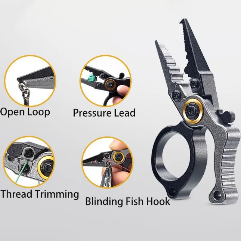 TRALOW Multifunctional Mini Pliers Scissors Aluminum Strap Locking Line Cutter Hook Disassembly Open Loop Portable Fishing Tool